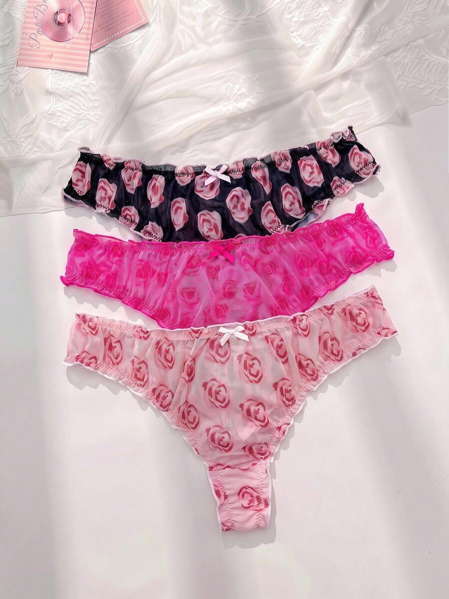 PetitDoll 3件套大码女式性感蕾丝边内裤 - 彩色 - 查看 1
