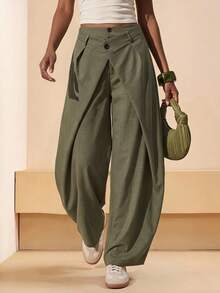 Zivah Women's Fashion Solid Color Curved Leg Pants - Army Green - View 7