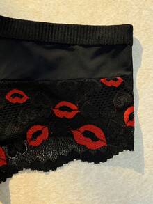 Bare Chapter 1pc Red Lip Lace Trim Triangle Panties - Black - View 5