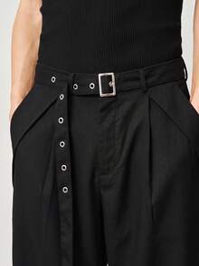 STYNVO Pantalones largos de unicolor con cinturón versátiles para el hombre de moda - Negro - Ver 5