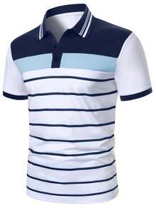 Calvornis 男士條紋短袖 Polo 衫，夏季旅行必備 - 彩色 - 查看 1
