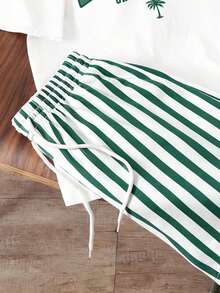 Daypath Men's Casual Minimalist Letter & Stripe Print T-Shirt Set, Loose Fit Top And Pants - White - View 4