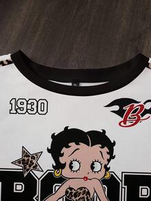 Betty Boop x SHEIN 大尺碼圓領滿版印花運動衫 - 白色 - 查看 3