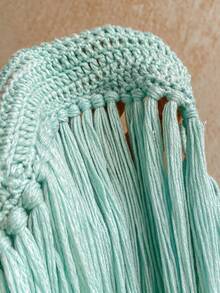 Soleia Women's Solid Color Tassel Design Sexy Boho Knit Halter Neck Dress Beach Vacation Sage Green Autumn - Mint Green - View 9