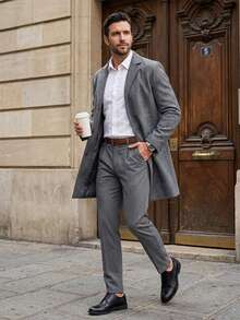 Manfinity Mode Men's Long Sleeve Casual Solid Color Overcoat For Autumn/Winter - Light Grey - View 3