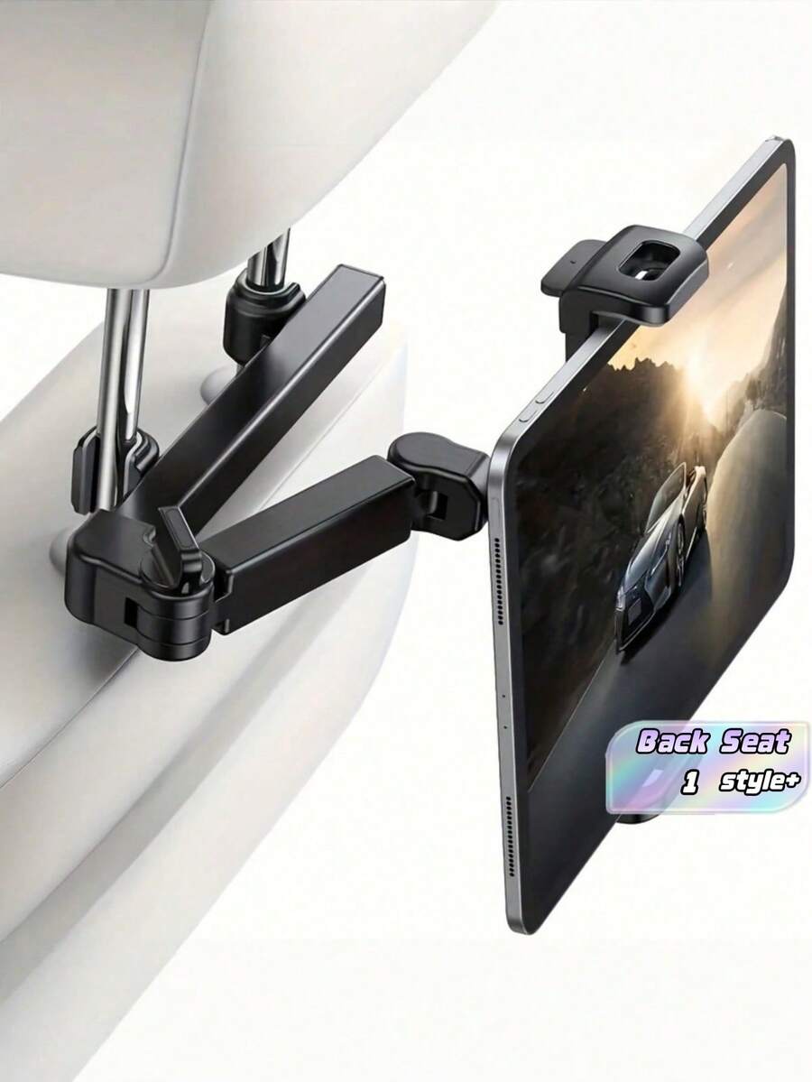 1 Pc Car Backseat Tablet Phone Holder Headrest Mount Adjustable Secure Grip Anti Slip Silicone Pads For 4.7 12.9 Inch Devices Easy Install Road Trip Accessory - Black - View 1