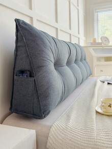 1pc Triangular Wedge Positioning Pillow, Large Headboard Backrest, Bed Back Cushion And Seat Cushion, Breathable Linen Fabric With Side Pockets, Suitable For Reading In Bed And On Sofas As Well As Lumbar Support - multicolor - View 2