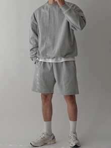 DAZY Sweatshirt Rajut Musim Semi/Gugur Lengan Panjang Kerah Bulat dengan Celana Pendek Pinggang Elastis, Set Sweatshirt Pullover Pria - Grey - View 3