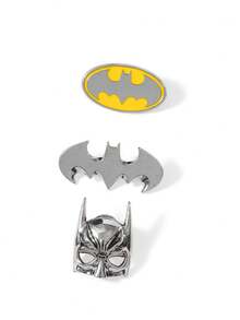 BATMAN X SHEIN 3件組時尚黑色鋅合金胸針別針套組，包包掛飾裝飾品，適合作為禮物、收藏與紀念品 - 銀色 - 查看 3