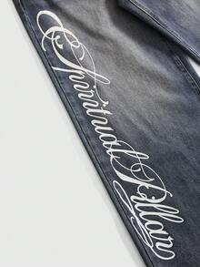 ROMWE Y2K Casual Low Waist Wide Leg Printed Denim Jeans For Women - Blue - View 4