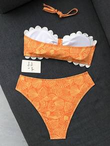 Sunnyshic 女款泳衣，青少年，鏤空邊緣，花瓣飾邊平口式，甜美可愛，碎花印花，紋理羅紋布料 - 彩色 - 查看 3