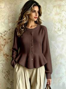 Franclia Y2K Cardigan Sweater, Suitable For Commuting, School, Halloween, Office, Outdoor, Birthday, Casual Wear In Autumn/Winter - Coffee Brown - View 3