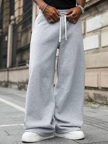 Major Grit Celana Jogging Kasual Pria Ukuran Besar Warna Polos dengan Tali Serut di Pinggang, Saku, dan Potongan Lebar untuk Liburan Musim Panas Warna Abu-abu - Light Grey - View 8