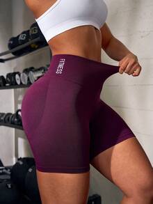 Solea Cove Solea Cove Solid Color High Waist Shaping Sports Shorts - Burgundy - View 4