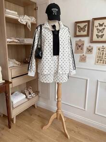 Comfortcana Plus Size Women Casual Style Suitable For Outdoor Wear White Polka Dot 2 Pieces Set Fall - White - View 5