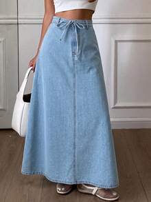 SHEIN EZwear Women's Casual Versatile Everyday Denim Skirt Fall Clothes For Women - Light Wash - View 6