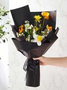 1件透明玻璃紙花束包裝套筒 防水 花藝花束包裝 手作禮品包裝紙 高品質 熱門款 - 黑色 - 查看 5