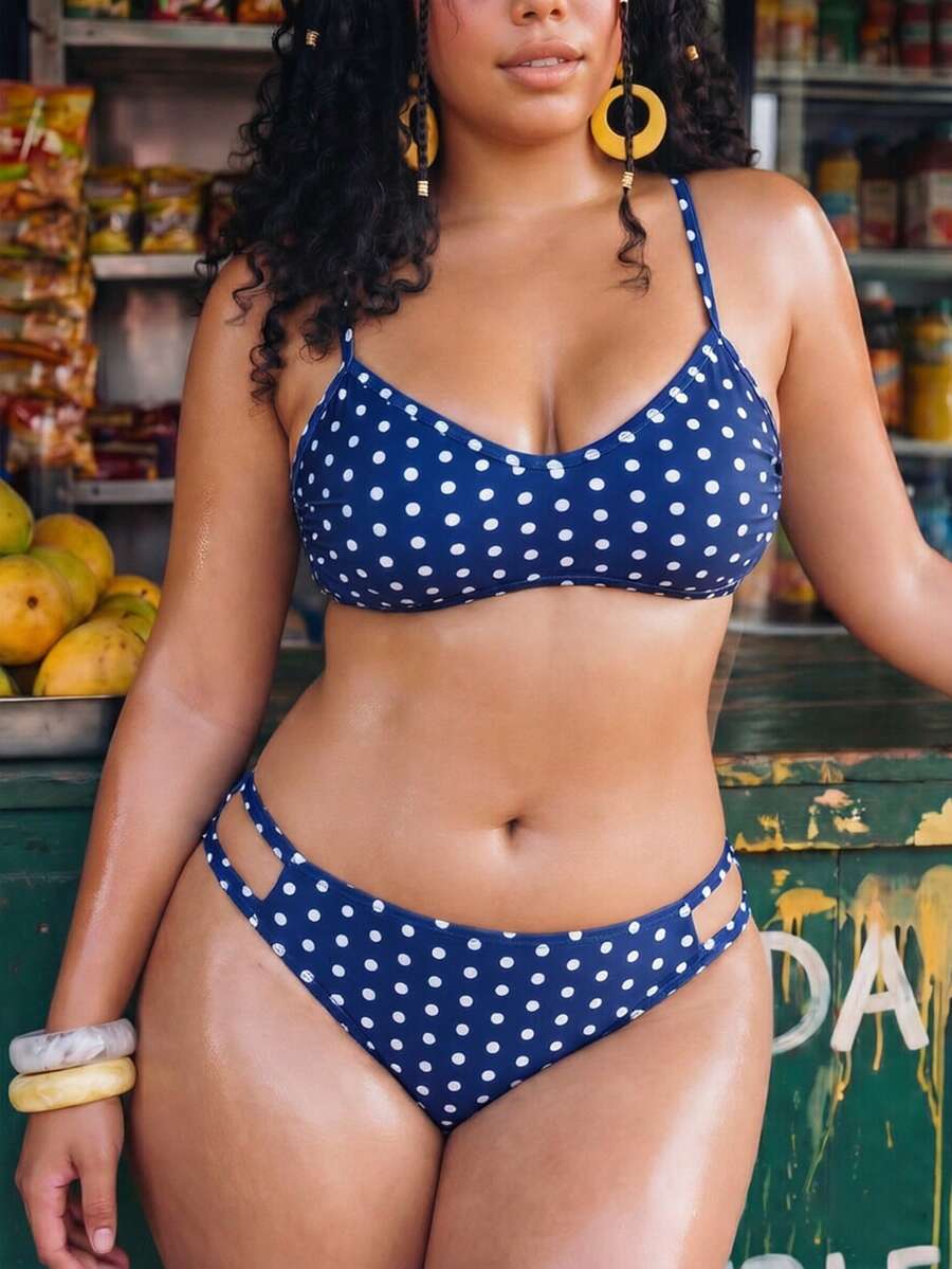 Swim Mod Bộ đồ bơi 2 mảnh cho nữ size lớn mùa hè đi biển, họa tiết chấm bi, áo bikini dây mảnh và quần tam giác - Nhiều màu - Xem 1