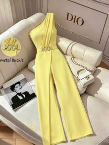 Elenzga Damen Jumpsuit Einfarbig für den Alltag - Gelb - Übersicht 11