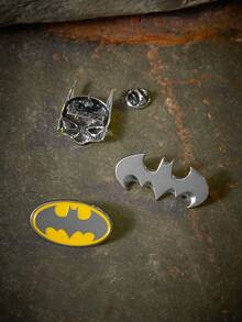 BATMAN X SHEIN 3件組時尚黑色鋅合金胸針別針套組，包包掛飾裝飾品，適合作為禮物、收藏與紀念品 - 銀色 - 查看 4