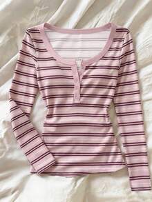 IslaSuriya Striped Print Long Sleeve Women's T-Shirt - Multicolor - View 6