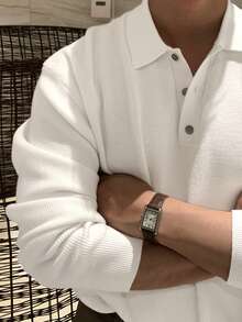 DAZY Men's Long Sleeve Solid Color Polo Collar Ribbed Hem Commuter Sweater Fall - White - View 6