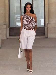 Mima John Elegant Party Mesh Zebra Print Sleeveless Camisole Top For Women Brown - Brown - View 4