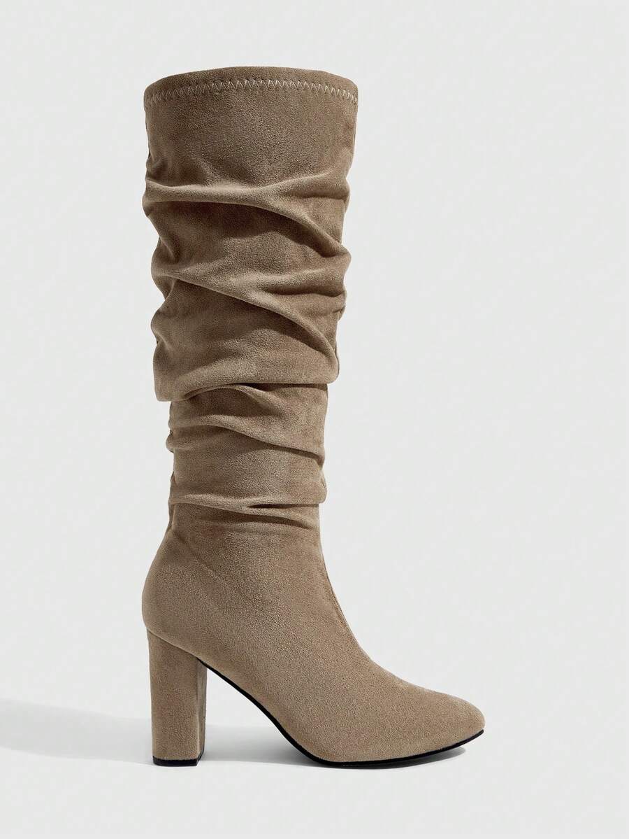 CUCCOO SZL Commuting Casual Solid Color Chunky Heel Women Knee-High Boots For Christmas Fall Shoes - Light brown - View 1