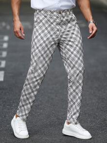 Manfinity Mode 男士休閒商務西裝長褲，格紋布料製成，適合日常通勤、輕鬆工作環境或半正式場合，也是送給男友和丈夫的理想禮物 - 彩色 - 查看 5