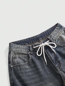 ROMWE Y2K Casual Low Waist Wide Leg Printed Denim Jeans For Women - Blue - View 5