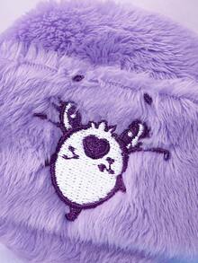 SHEIN X Care Bears 卡通熊刺繡毛絨粉撲附收納盒，柔軟長毛化妝海綿，適用於散粉，溫和呵護敏感肌 - 紫色粉撲+透明收納盒 - 查看 5