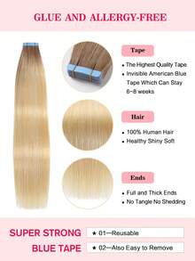 Rambut Manusia Asli Remy 12-24 inci Lurus, Ekstensi Rambut Tempel, Alami, Berkualitas Tinggi, Halus, Tanpa Sambungan, Tak Terlihat, Ekstensi Rambut Tempel PU, 20 PCS 50G/Paket, Untuk Salon, Kostum Halloween - S22/613 - View 4