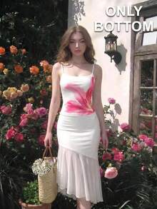SHEIN MOD Falda ajustada con bajo asimétrico y volante - Blanco - Ver 2