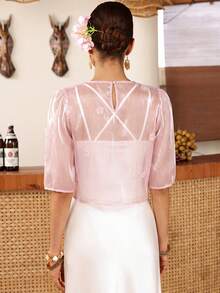 EastFlair Women's 3D Floral Decor Casual Versatile Daily Wear Blouse - Pink - View 5