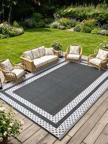 1PC LARGE REVERSIBLE PORTABLE WATERPROOF PLASTIC GRASS WOVEN NON SLIP DURABLE RUG WITH CARRY BAG AND 4 STAKES FOR RV PATIO DECK PORCH BALCONY CAMPING TRAVEL FAMILY PICNIC DECOR - Grey - View 7