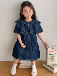 Dazy Kids 女童夏季休閒荷葉邊牛仔洋裝 - 藍色 - 查看 2
