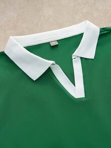 Courvante Men's Plus Size Colorblock Casual Versatile Commute Travel Short Sleeve Polo Shirt - Dark Green - View 5