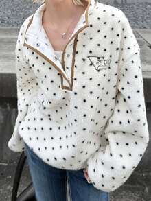 FRIFUL Sweatshirt Wanita Kasual Retro Vintage Gaya 70-an 80-an Motif Polkadot Putih dan Hitam, Cocok untuk Liburan Musim Gugur/Dingin - Grey - View 2