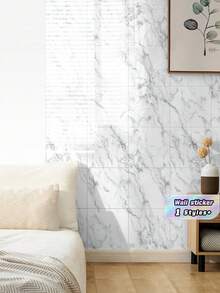 10-Piece Set (0.9m²) White Faux Marble Tile-Effect Self-Adhesive Wall Stickers – Waterproof, Moisture-Resistant, And Ideal For Covering Imperfections (Aluminum-Plastic Composite Material) - Blue and White - View 6