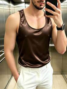 Manfinity Dauomo Men's Satin Sleeveless Tank Top - Brown - View 6
