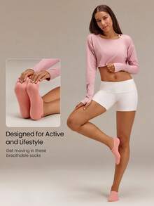 GLOWMODE 3 Pairs Invisible No-Show Socks Walk A Mile Soft Grip Daily Studio Workout Gym - Peach Muzz - View 6