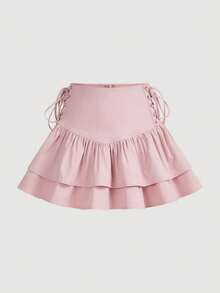 SHEIN MOD Lace Up Side Ruffle Hem Skirt - Baby Pink - View 4