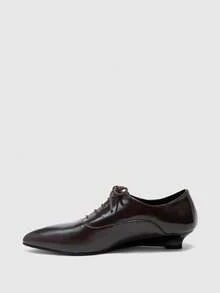 CUCCOO BIZCHIC Women's Vintage Pointed Toe Lace-Up Wedges, Commuting Style - dark brown - View 9