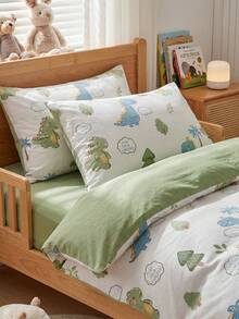 2/3pcs Green Dinosaur Pattern Bedding Set, Cartoon Cute Polyester Duvet Cover Pillowcase Bedding Set, Suitable For All Seasons, Soft & Breathable, Machine Washable, Gift For Boys, Girls, Children (1 Duvet Cover + 1/2 Pillowcase, No Filler) - Green - View 3