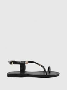 CUCCOO BIZCHIC French-Toed Roman Sandals For Women, Cross-Strapped Metal Embellishment, Flat-Bottomed Comfortable And Versatile Women's Shoes - Black - View 8