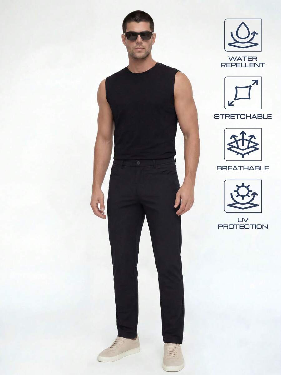 TekDrob WaterProof & UV Protection Straight Pants With Back Patch Pockets - Black - View 1