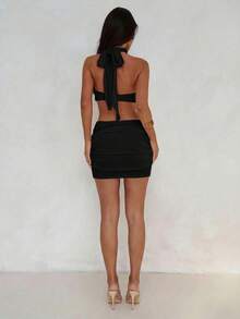 Aloruh Women's Asymmetric Ruffle Hem Bodycon Mini Dress, Suitable For Vacation, Sexy,Party Dresses For Women - Black - View 4