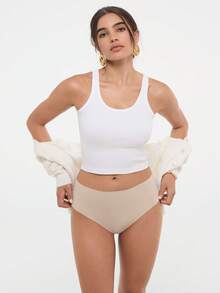 Bralution 1件裝膚色無痕高腰舒適極簡日常無縫內褲 - 淺灰色 - 查看 4