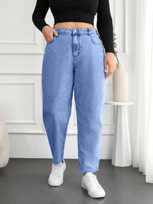 EURMUSE Plus Size Women's Denim Pants With Pockets - Light Wash - View 1