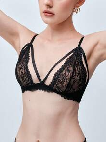 Softvol Wireless Lace Patchwork Women's Lingerie Set - Black - View 6